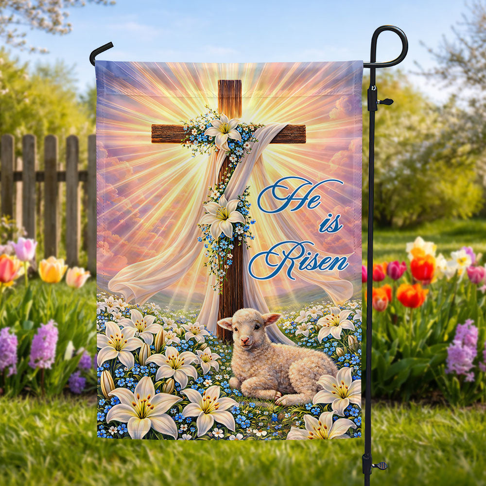 He Is Risen Lamb Easter Cross Flag Faith Based Flag Patriotic Gift For Christians