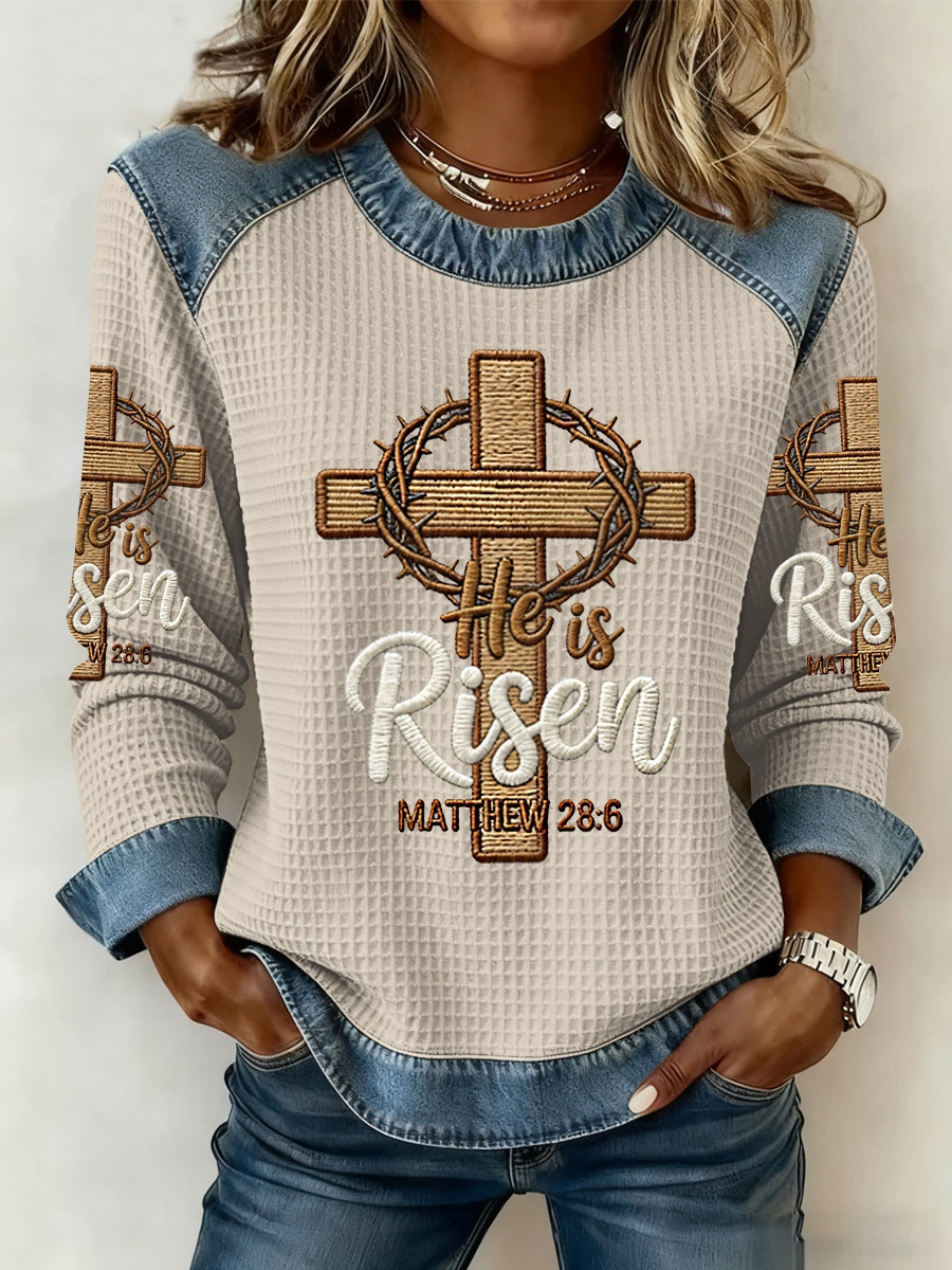 He Is Risen Matthew 28 6 Sweatshirt Bible Verse Cross Clothing Gift For Her