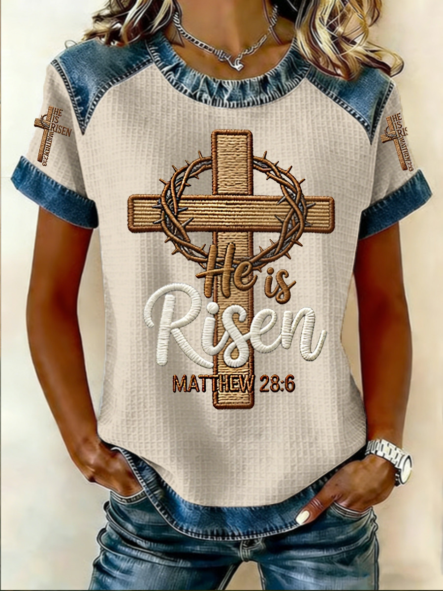He Is Risen Matthew 28 6 T-Shirt Bible Verse Cross Clothing Christian Gift For Her