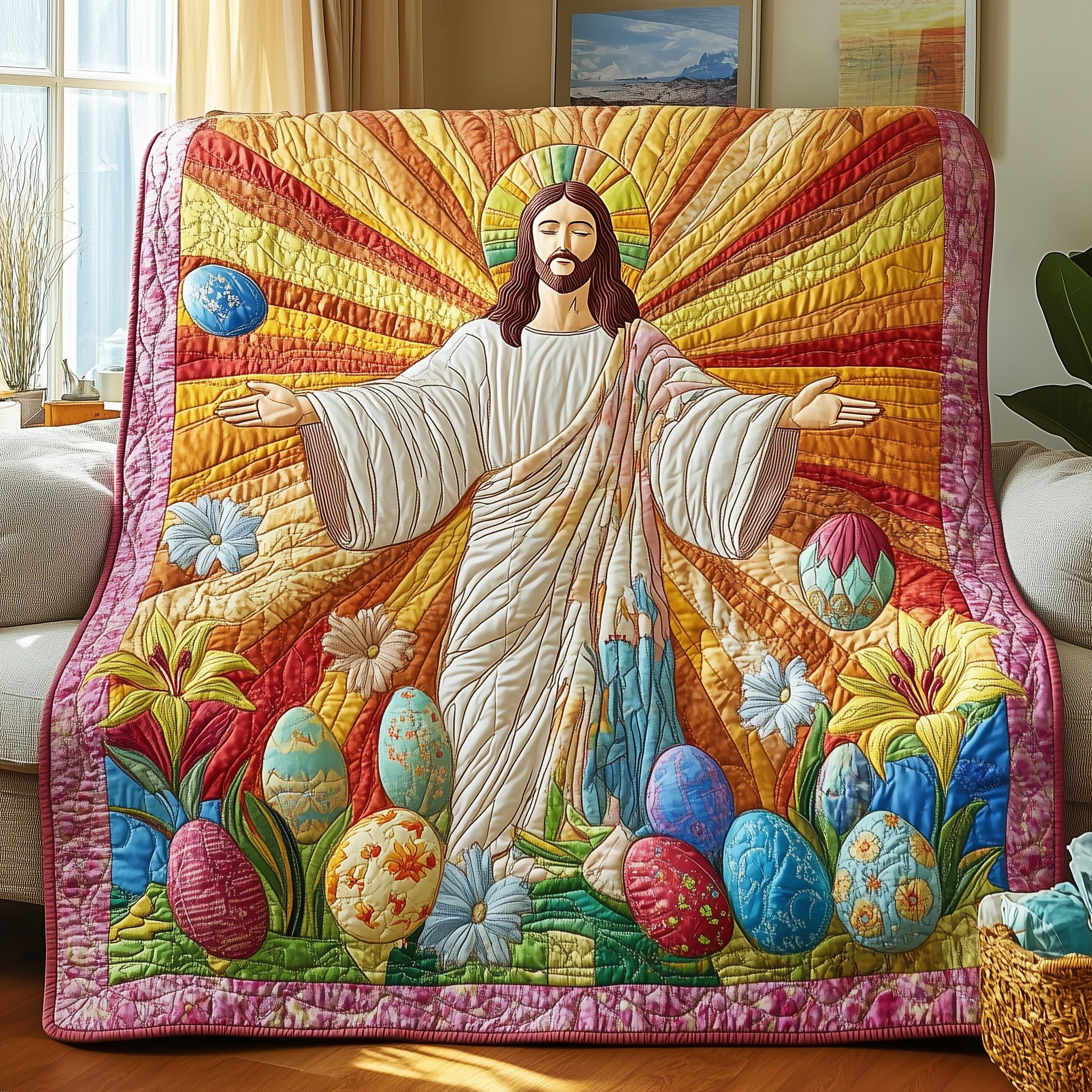 He Is Risen Quilted Blanket Couch Throw BlanketCute Easter Gifts Christian