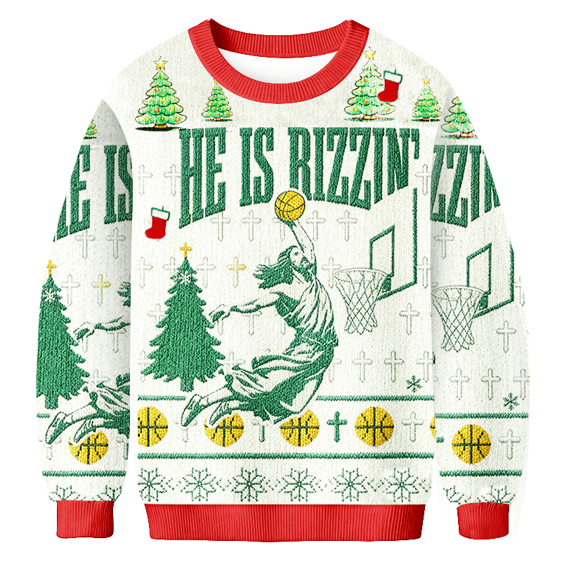 He Is Rizzin Christmas Ugly Sweater Winter Apparel Christmas Gifts For Volleyball Lovers