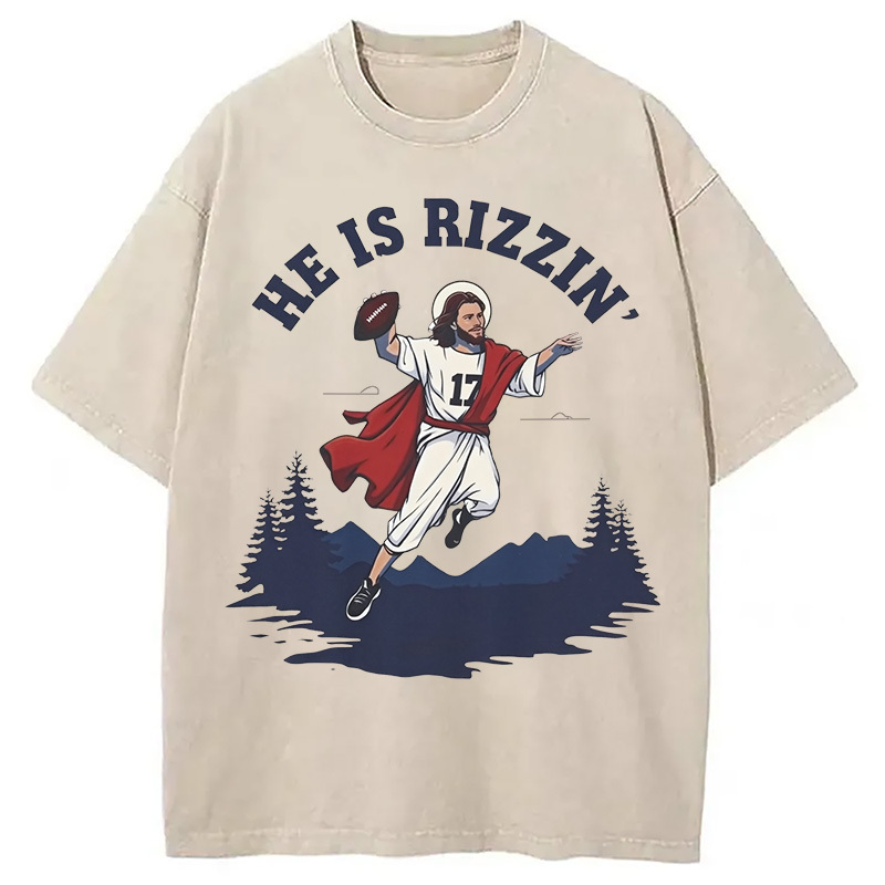 He Is Rizzin' Washed T-Shirt Unisex Streetwear Graphic Style Gifts For Friends