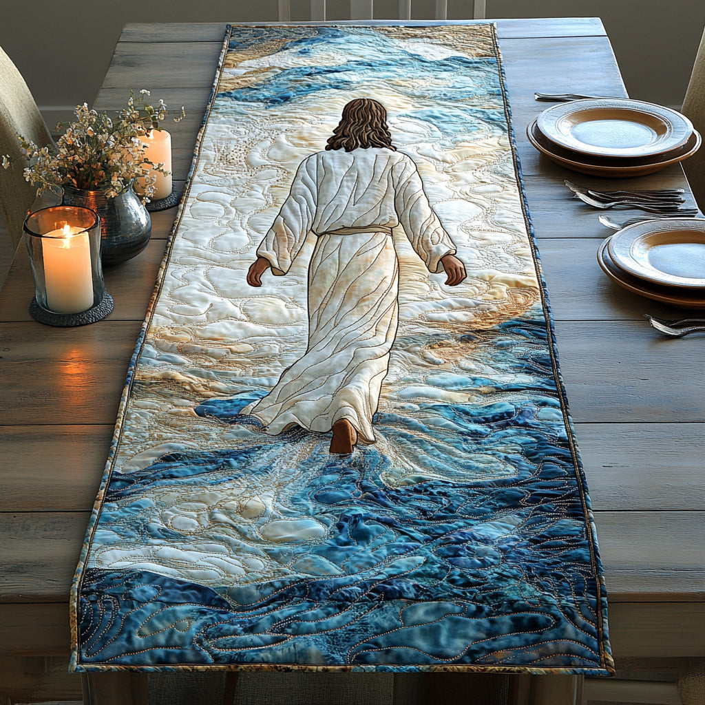 He Walks With Us Quilted Table Runner Holiday Runner Dining Gifts For Christians