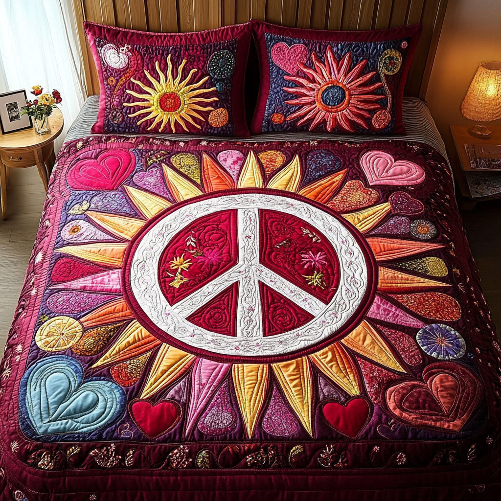 Heart and Harmony Quilted Bedding Set Bedroom Decor Ideas Best Gifts For Hippie Friends