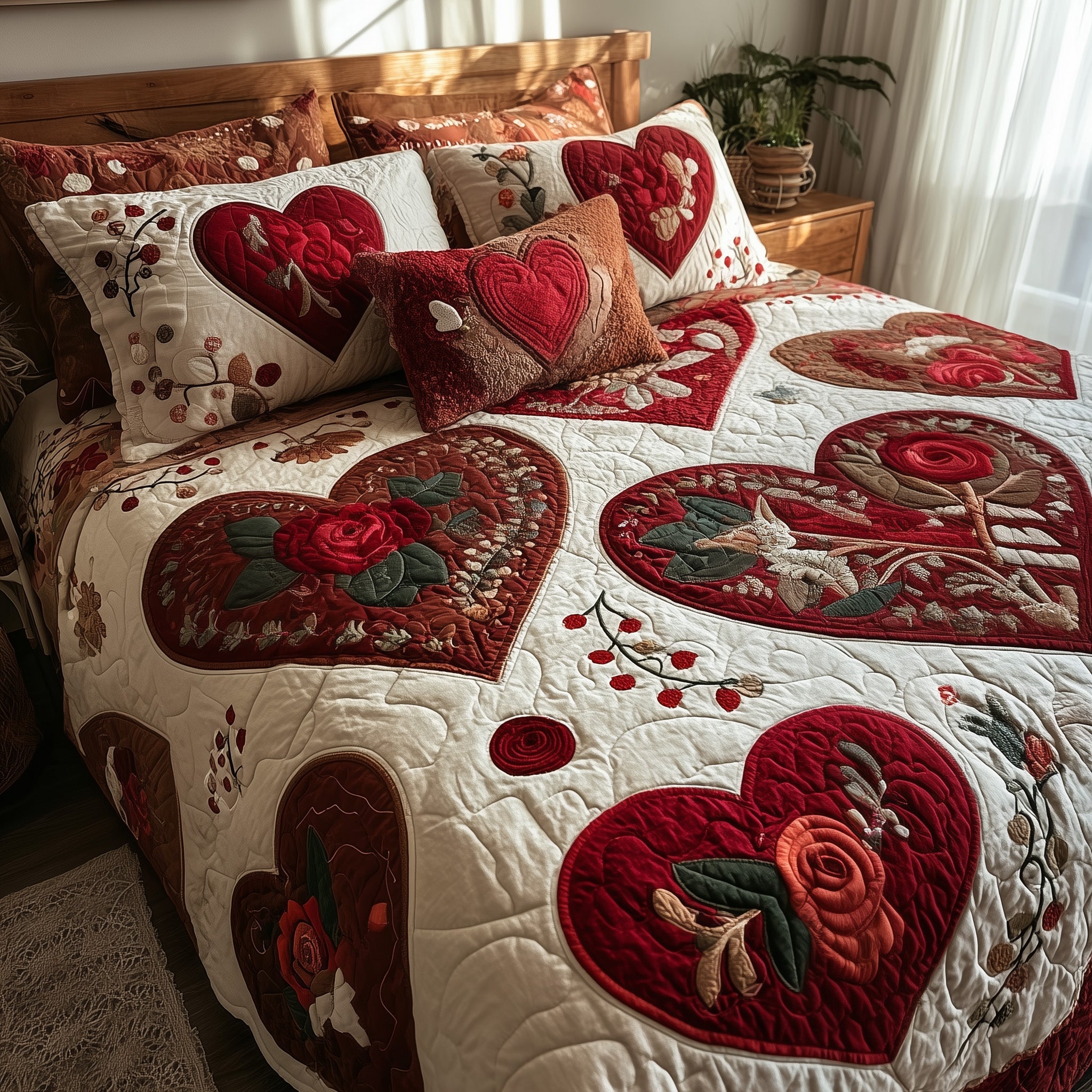 Heart And Rose Quilted Bedding Set Create a Cozy Space