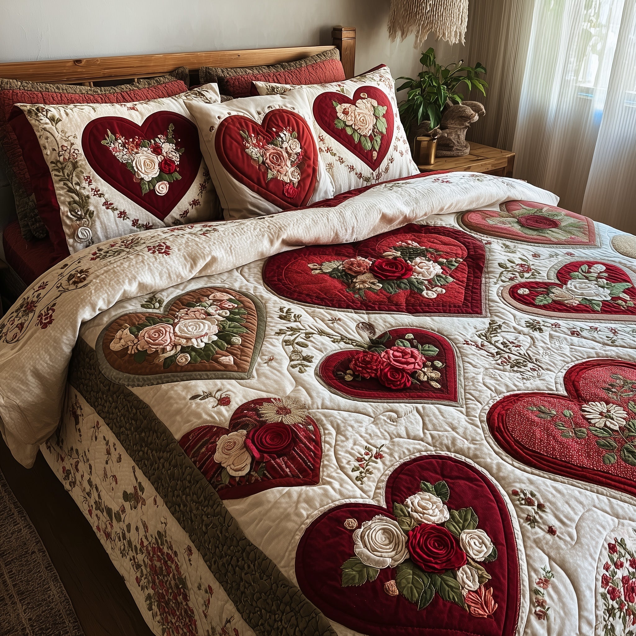 Heart And Rose Quilted Bedding Set Refresh Your Room