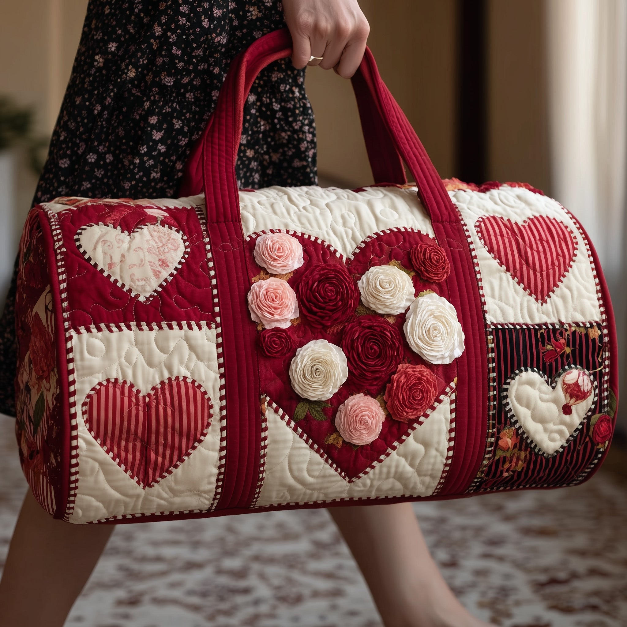 Heart And Rose Quilted Duffle Bag Easter Gift Idea