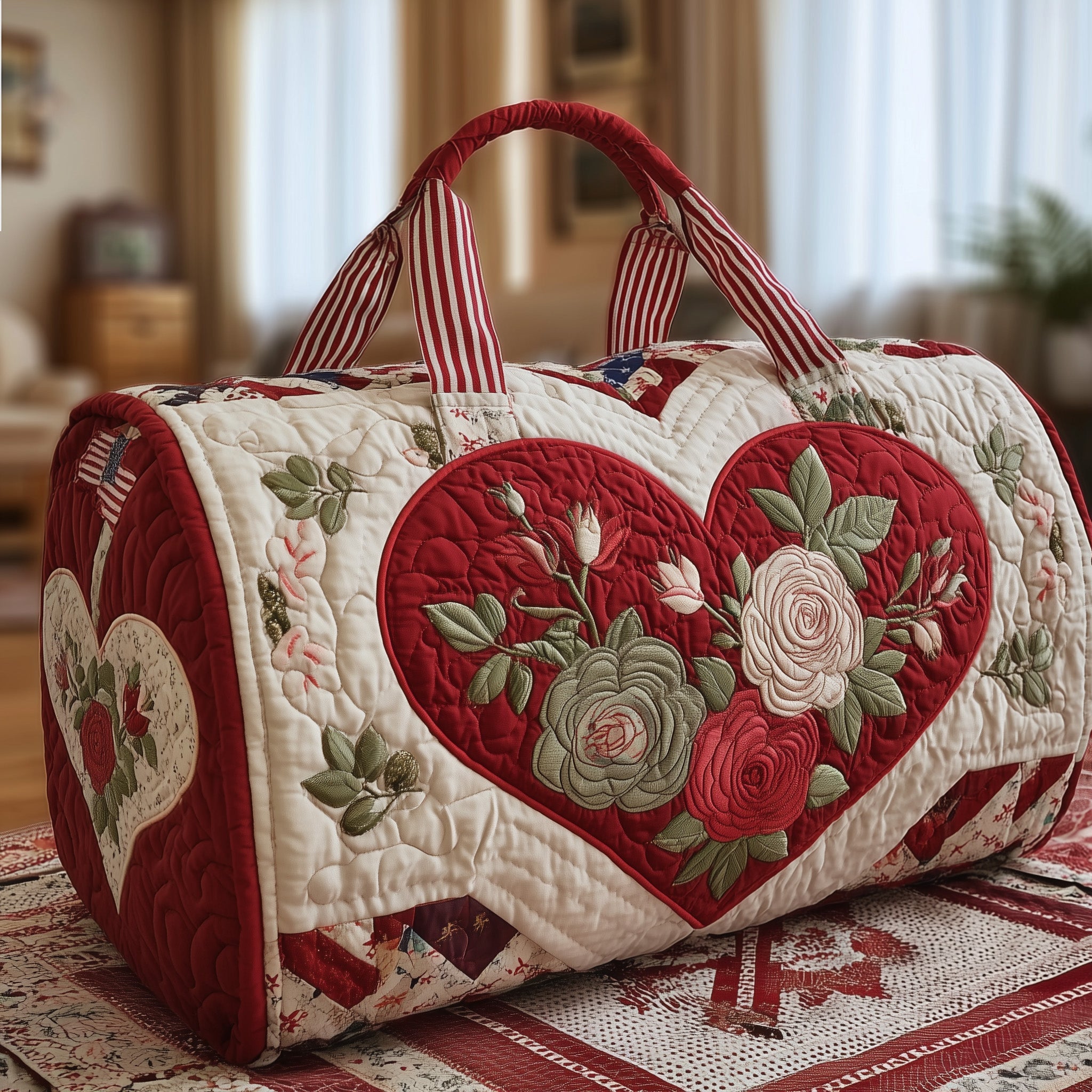 Heart And Rose Quilted Duffle Bag Halloween Gift Idea