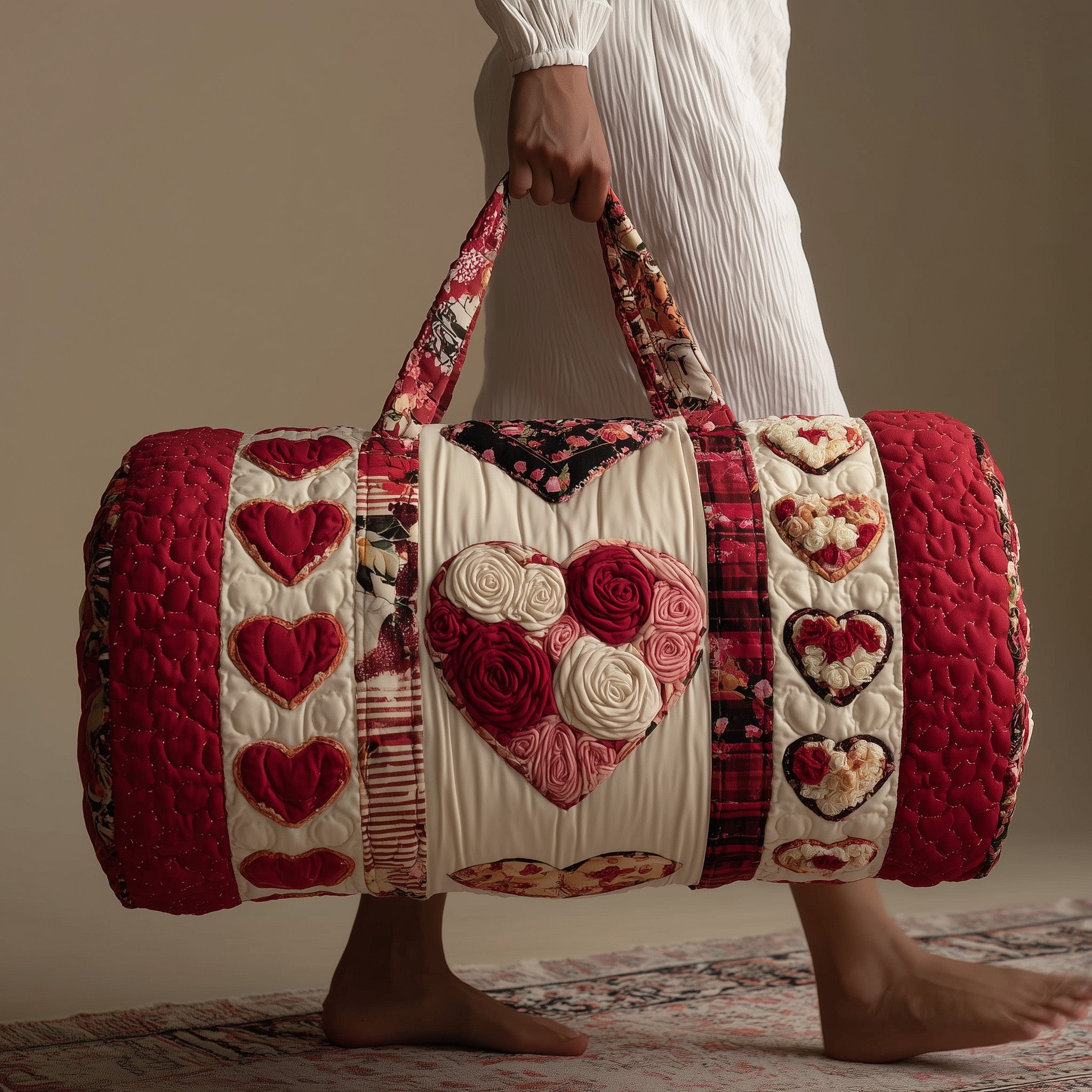 Heart And Rose Quilted Duffle Bag Holiday Gift Idea