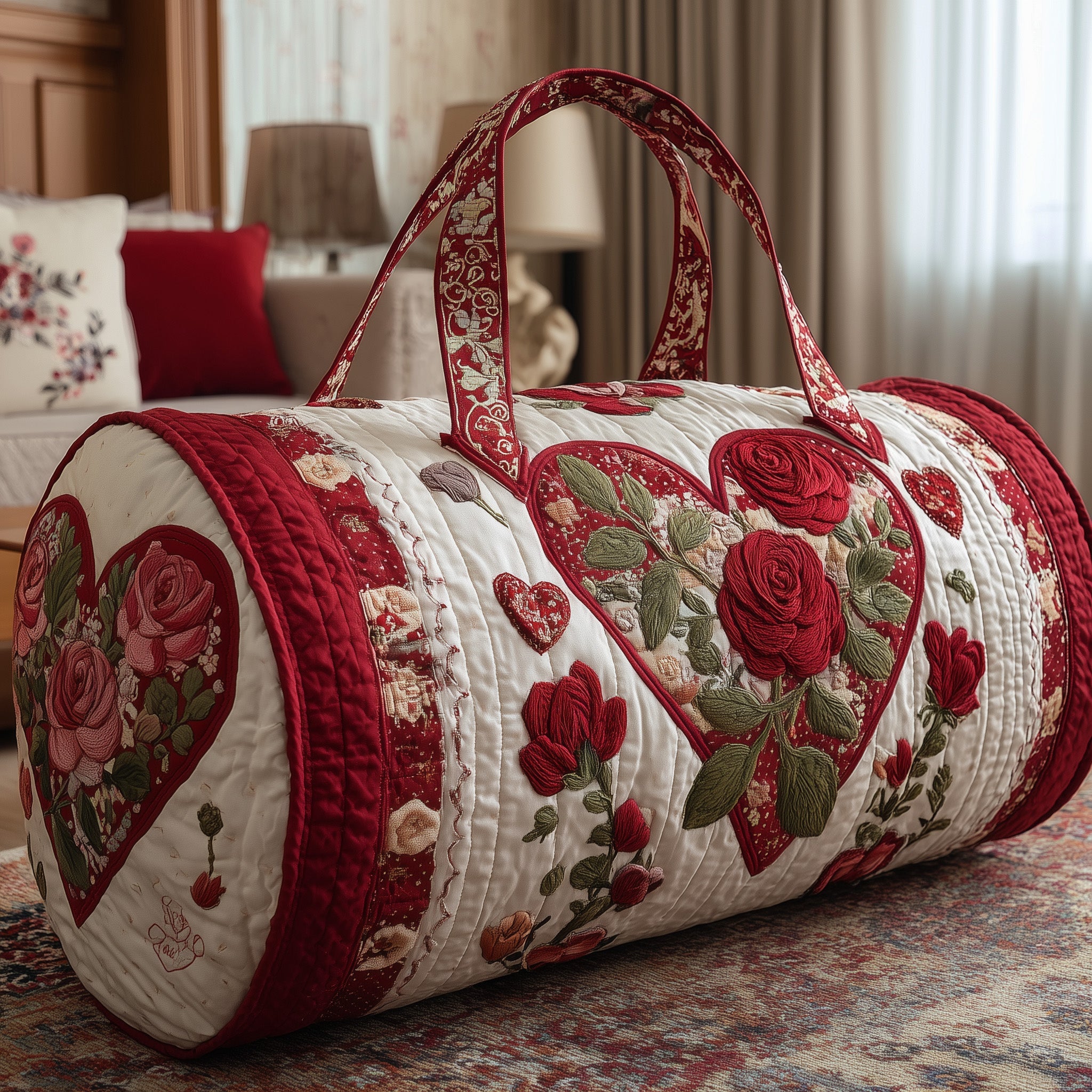 Heart And Rose Quilted Duffle Bag Mother's Day Gift Idea