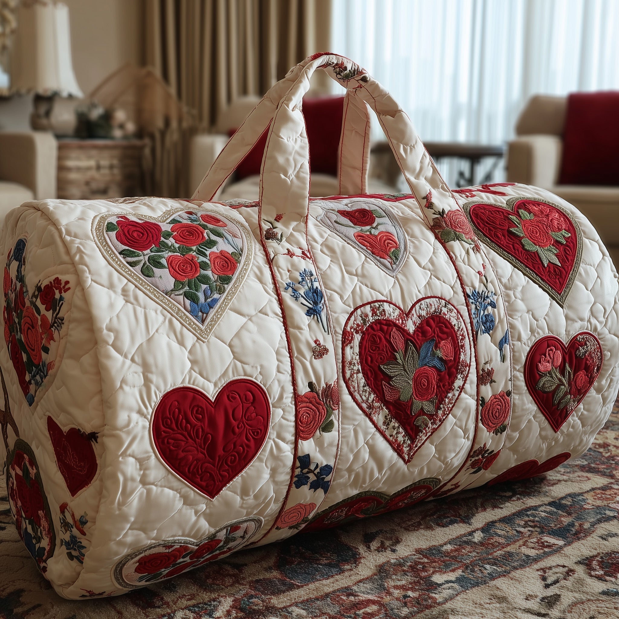 Heart And Rose Quilted Duffle Bag New Year Gift Idea