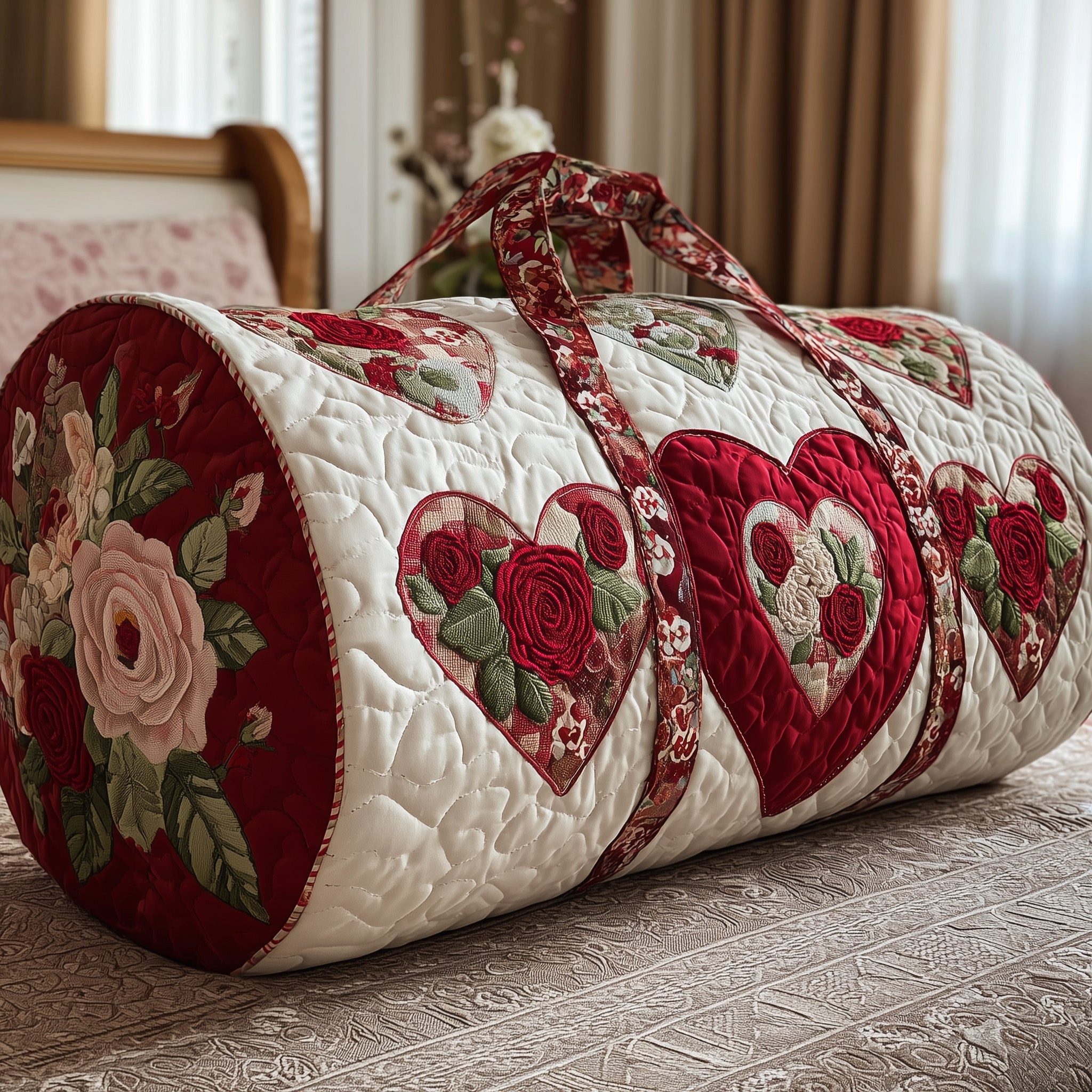 Heart And Rose Quilted Duffle Bag Valentine's Day Gift Idea