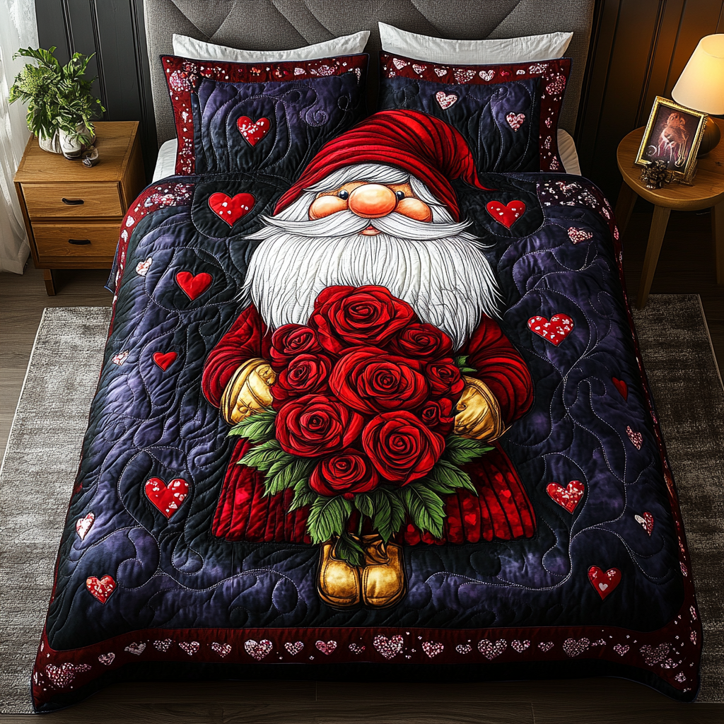 Heart Bouquet Quilted Bedding Set Special Home Gift Idea for Comfortable Living