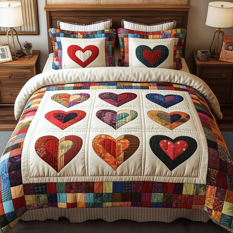 Heart By Heart Quilted Bedding Set Romantic Valentine Bedroom Decor Best Gift For Couples