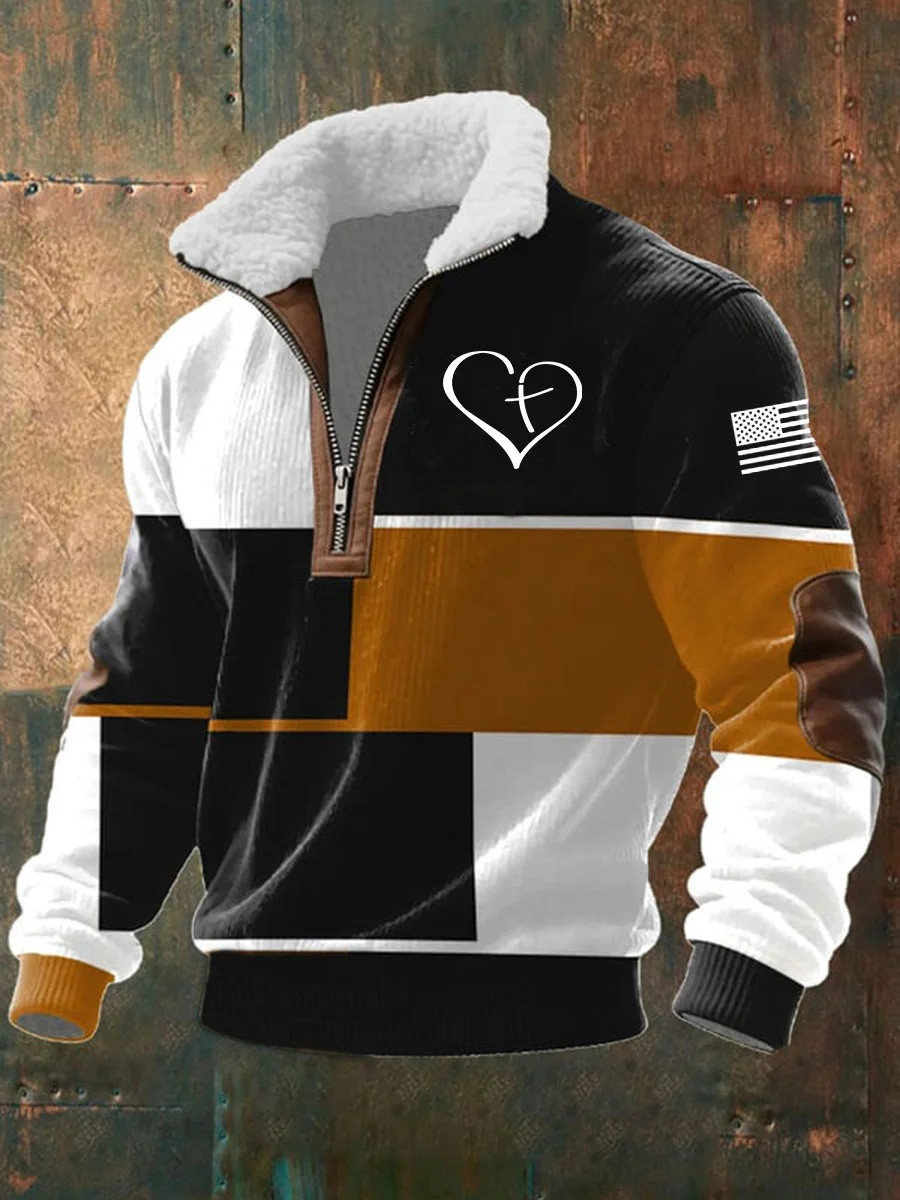 Heart Cross Zip Sweatshirt Men Christian Faith Apparel Graphic Hoodies Best Gift For Believers