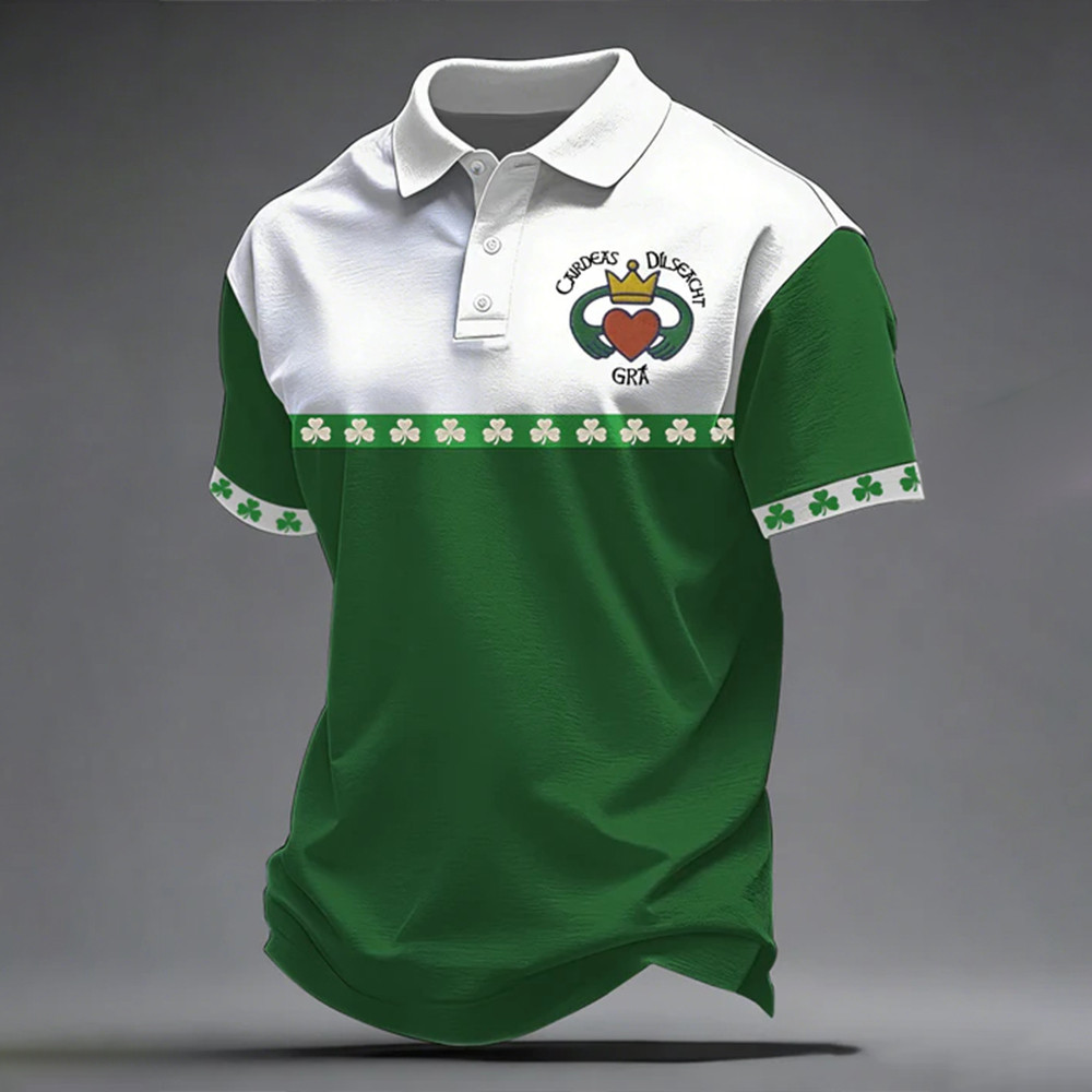 Heart Graphic Saint Patrick's Day Polo Shirt St Paddys Day 2026 Clothes Best Gift For Husband