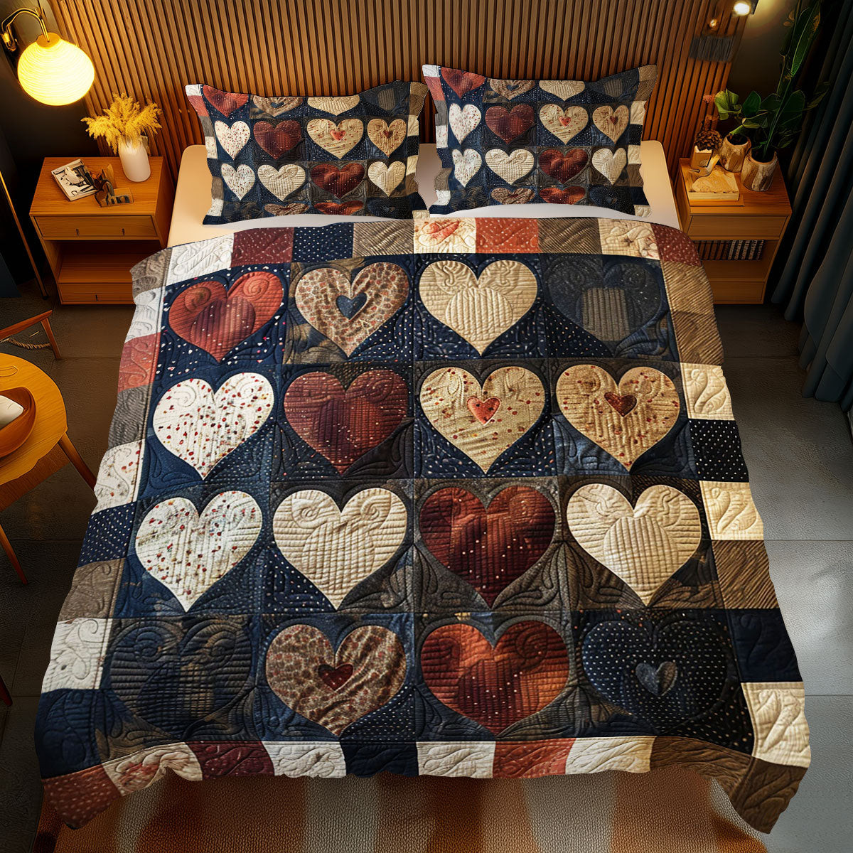 Heart Holiday Christmas Quilted Bedding Set Best Christmas Gifts For Grandparents