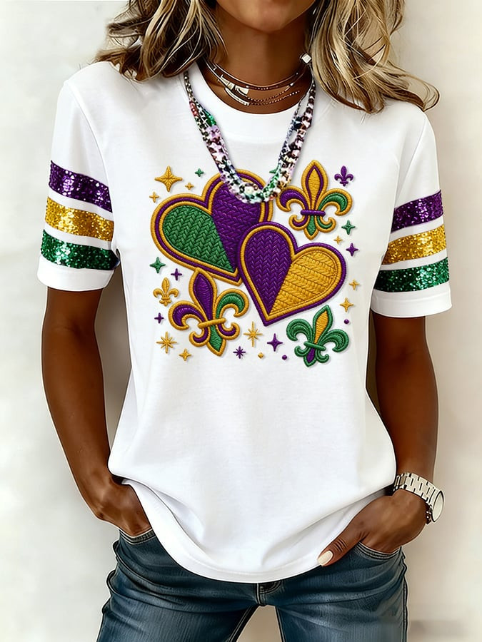 Heart Mardi Gras T-Shirt Cute Mardi Gras Clothes Present For Girlfriend