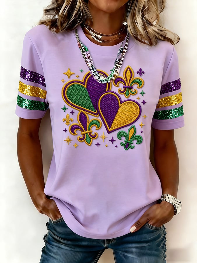 Heart Mardi Gras T-Shirt Mardi Gras Clothes Women Gifts For Sister In Law