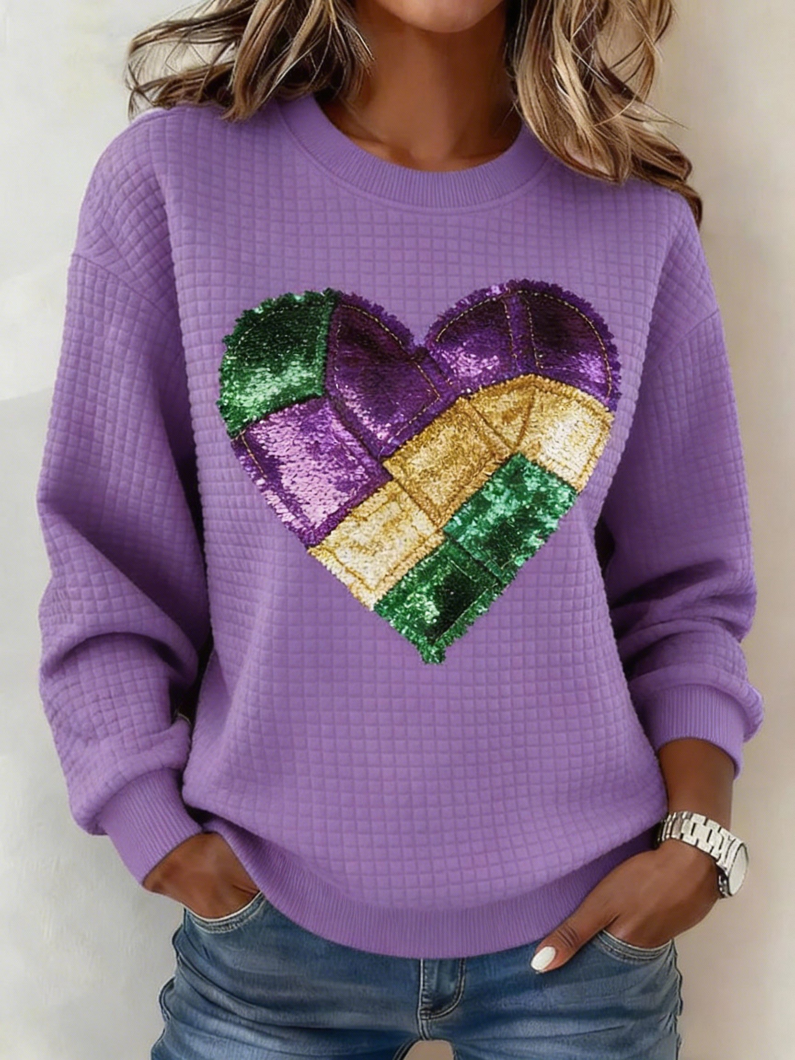 Heart Mardi Gras Waffle Sweatshirt New Orleans Mardi Gras Holiday Clothes Cool Gifts For Wife
