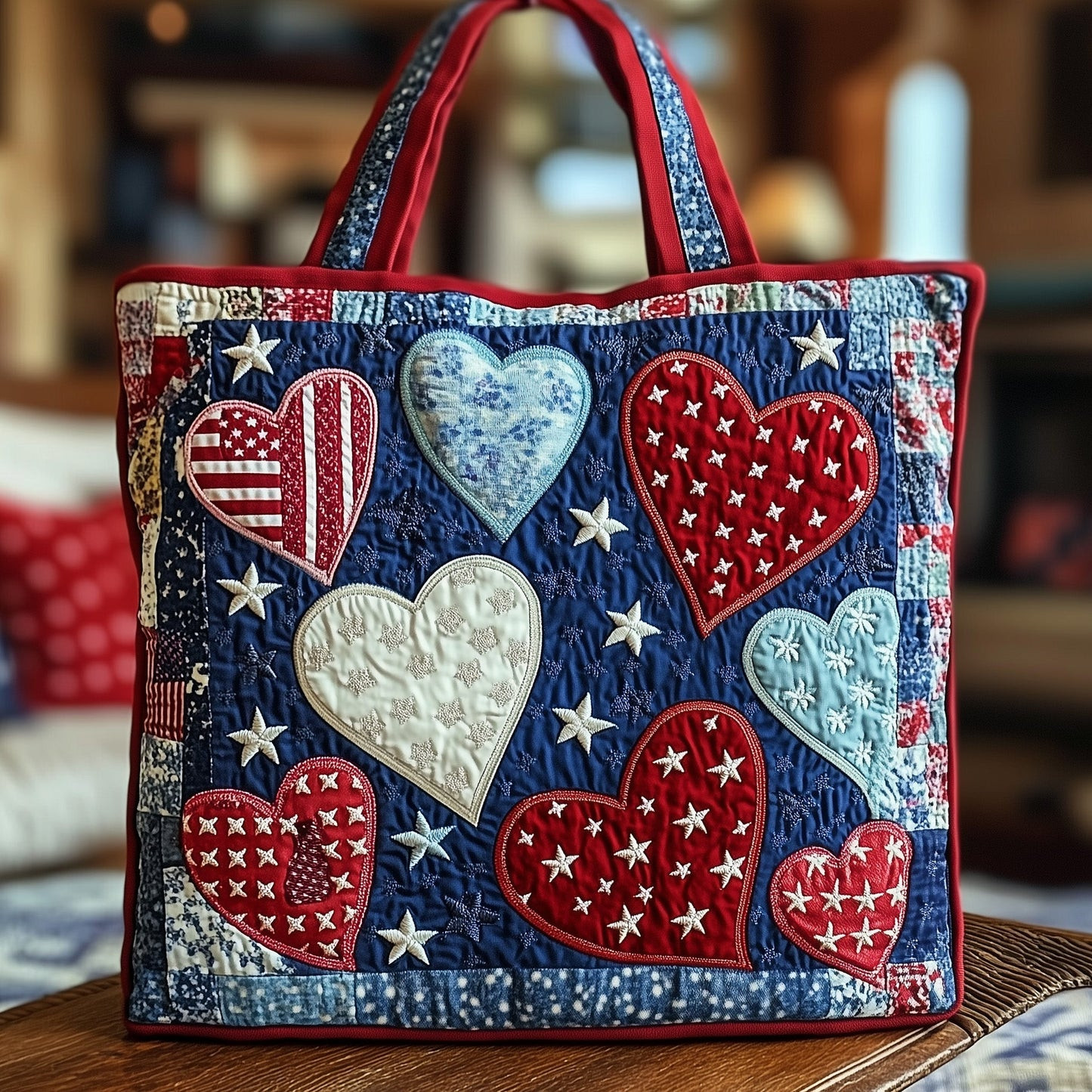 Heart Of Freedom Quilted Tote Bag Patriotic American Shopping Bag Best Gift For Women