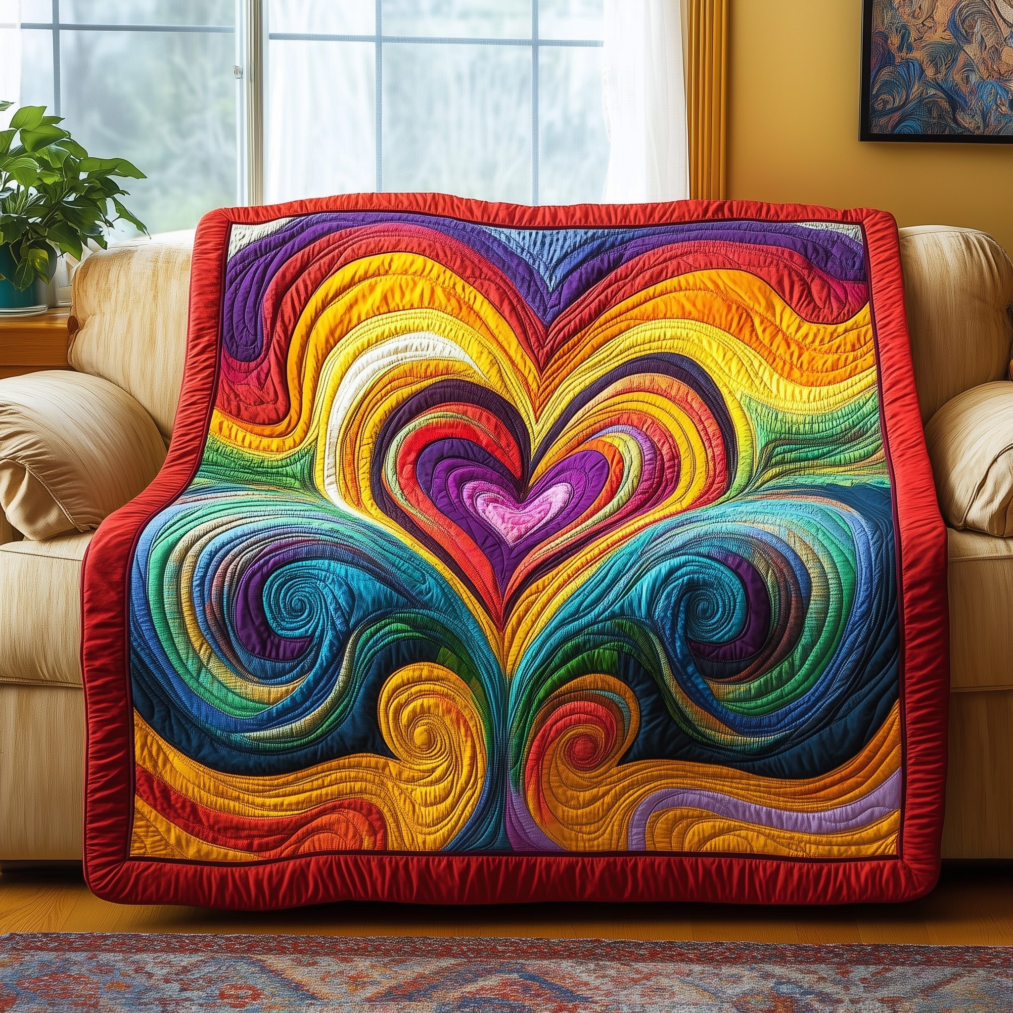Heart of the Rainbow Quilted Blanket Cute Bed BlanketChristmas Presents For Father In Law