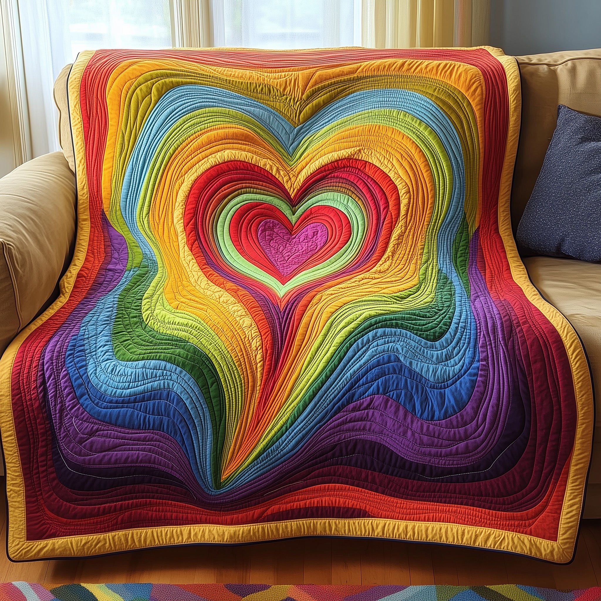 Heart of the Rainbow Quilted Blanket Cute Bed BlanketXmas Gifts For Father In Law