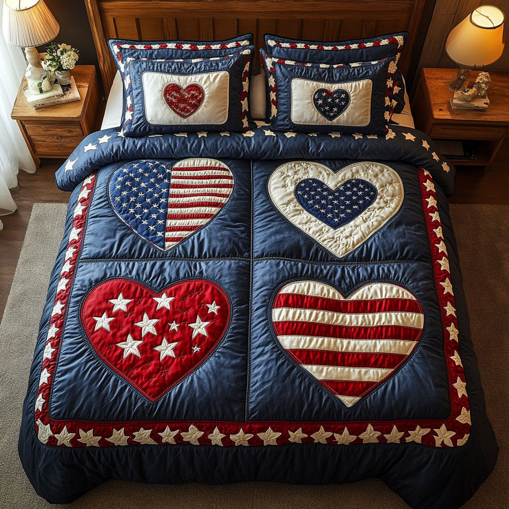 Heart of Valor Quilted Bedding Set Cute Room Decor Patriotic Gifts For Her
