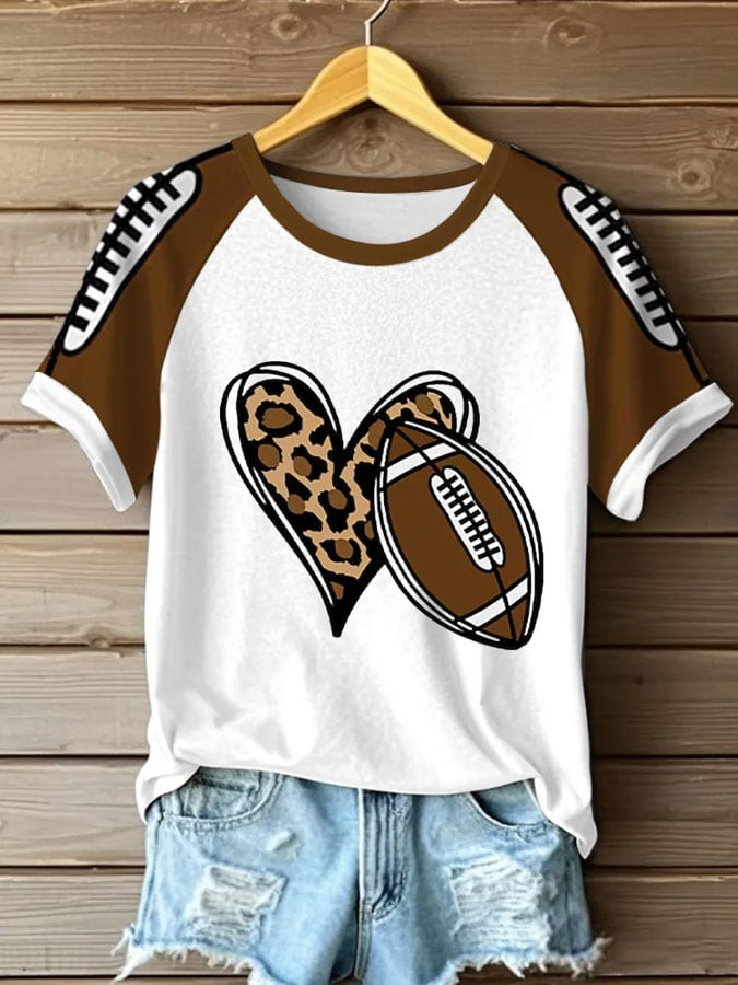 Heart Shape Football Themed T-Shirt Game Day Clothes Best Gifts For Fans