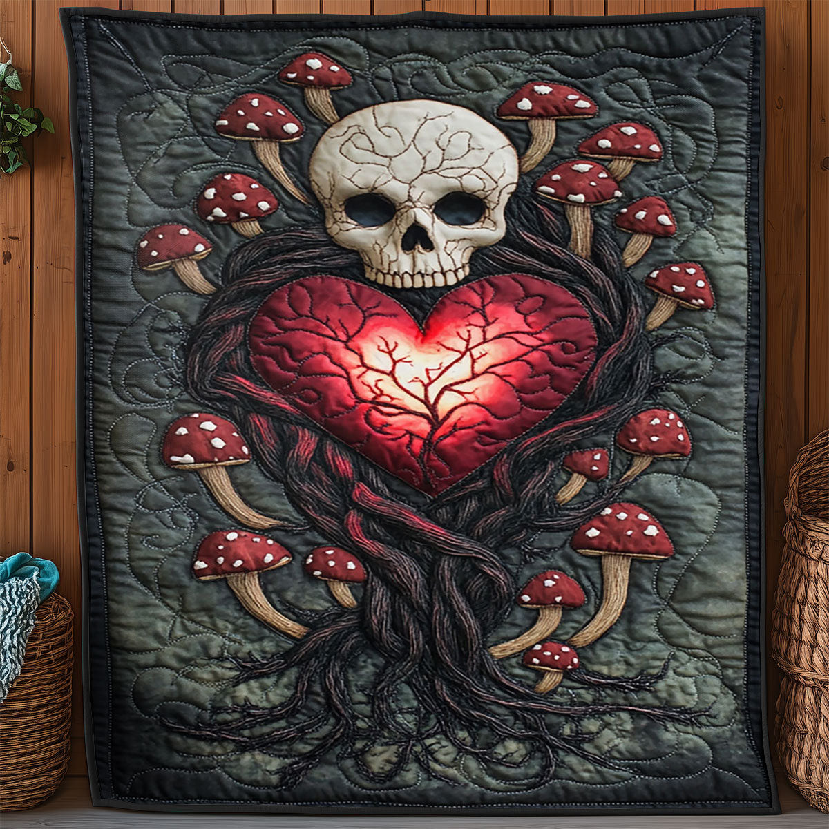 Heart Skull Quilt Best Decoration Gift For Friends and Family on Halloween Day