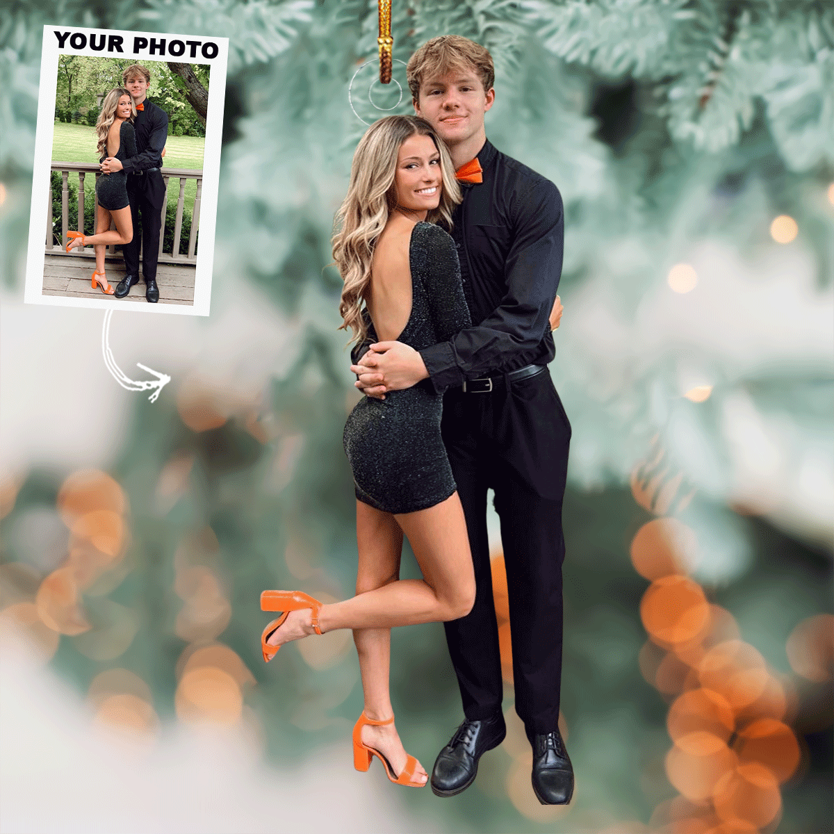 Heart To Heart Personalized Photo Mica Ornament Christmas Gift For Couple Family members