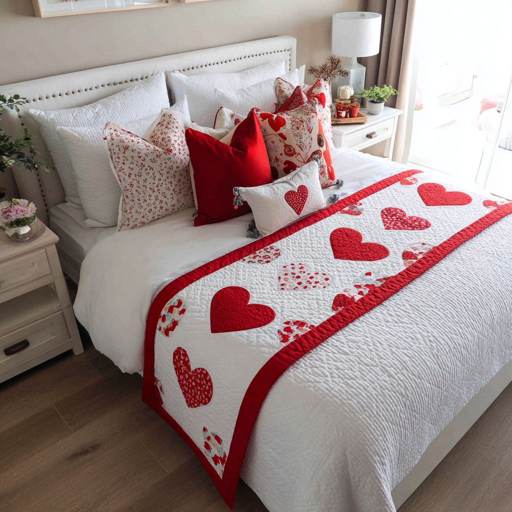 Heart Whisper Quilted Bed Runner Bed Decorations Christmas Gifts For Wife