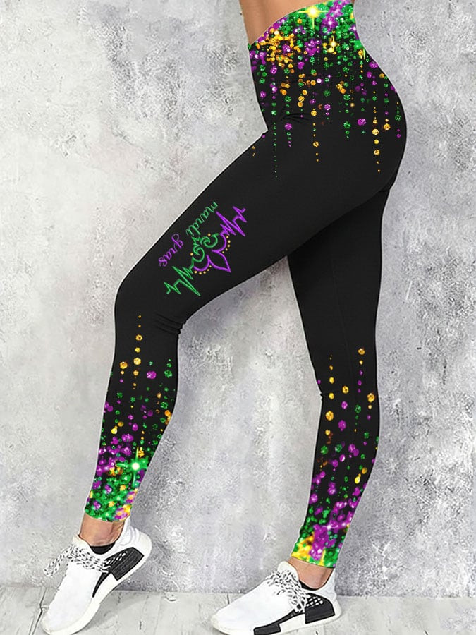 Heartbeat Mardi Gras Fleur De Lis Leggings Mardi Gras Apparel Women Fat Tuesday Gifts