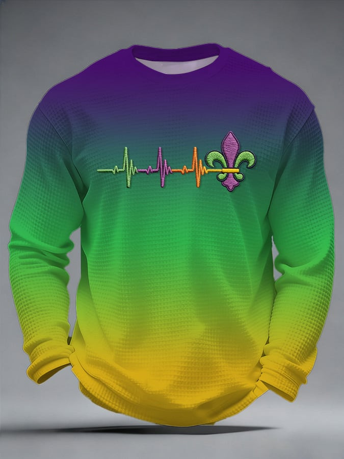 Heartbeat Mardi Gras Waffle Long Sleeve Shirt Mardi Gras Apparel For Men Gifts For Son