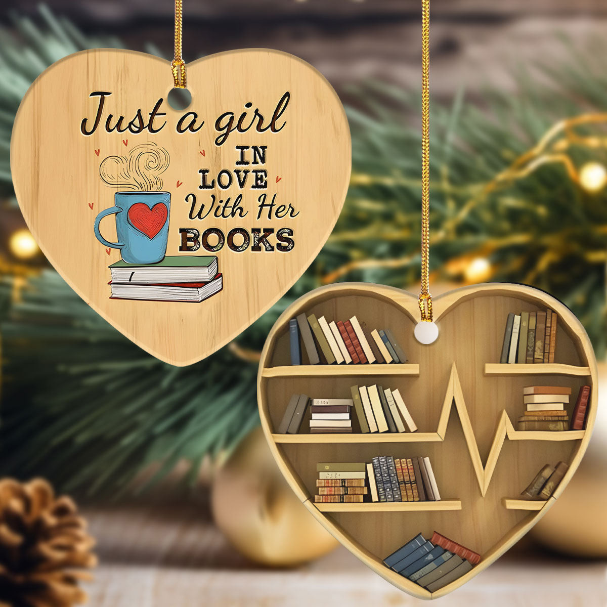 Hearted Bookshelf Christmas Ornament Xmas Tree Decor Christmas Gift Ideas
