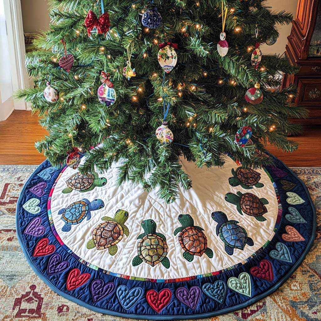 Hearted Sea Christmas Quilted Tree Skirt Lovely Gift Merch for a Festive Home