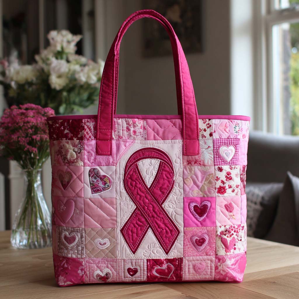 Heartfelt Awareness Quilted Tote Bag Gift For Cancer Survivor Woman