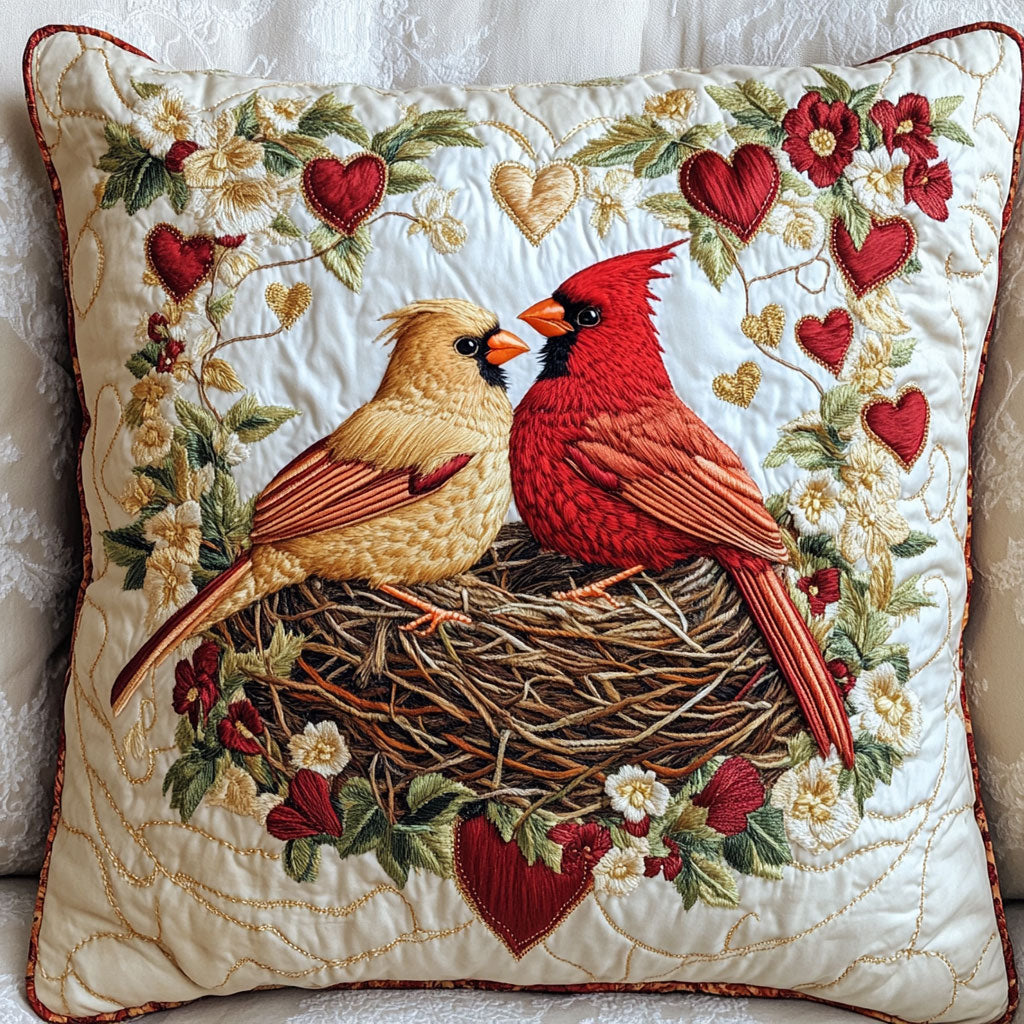 Heartfelt Cardinal Quilt Pillow Case Durable and Washable Pillow Case for Home Use