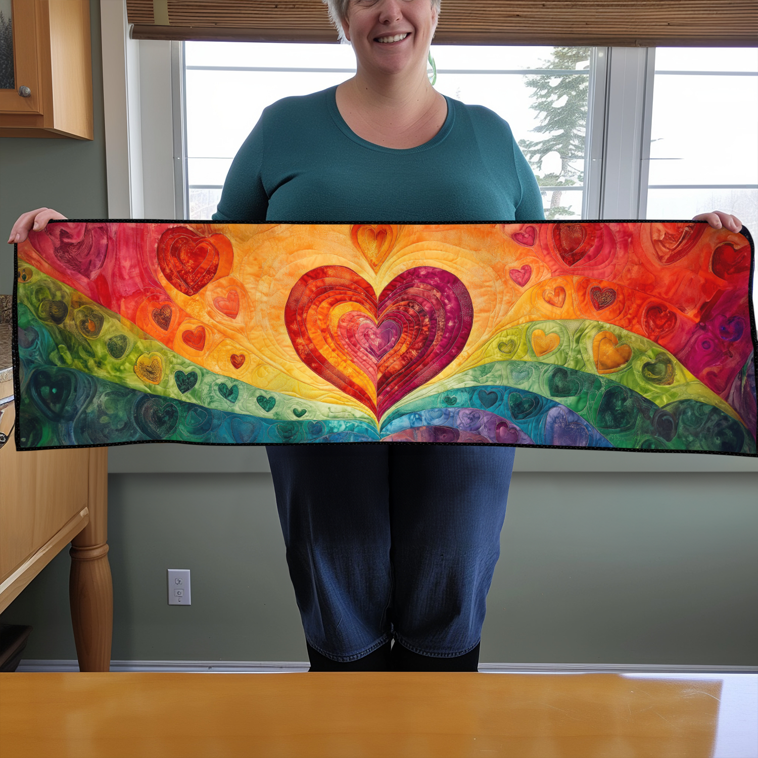 Heartfelt Charm Quilted Table Runner Festive Table Runners Xmas Gift Ideas