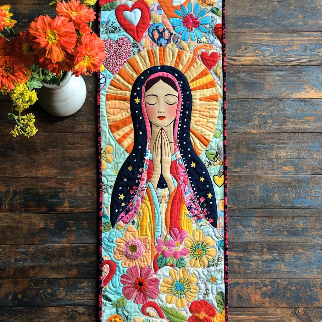 Heartfelt Guadalupe Quilted Table Runner Christmas Table Runner Decor Christian Birthday Gifts