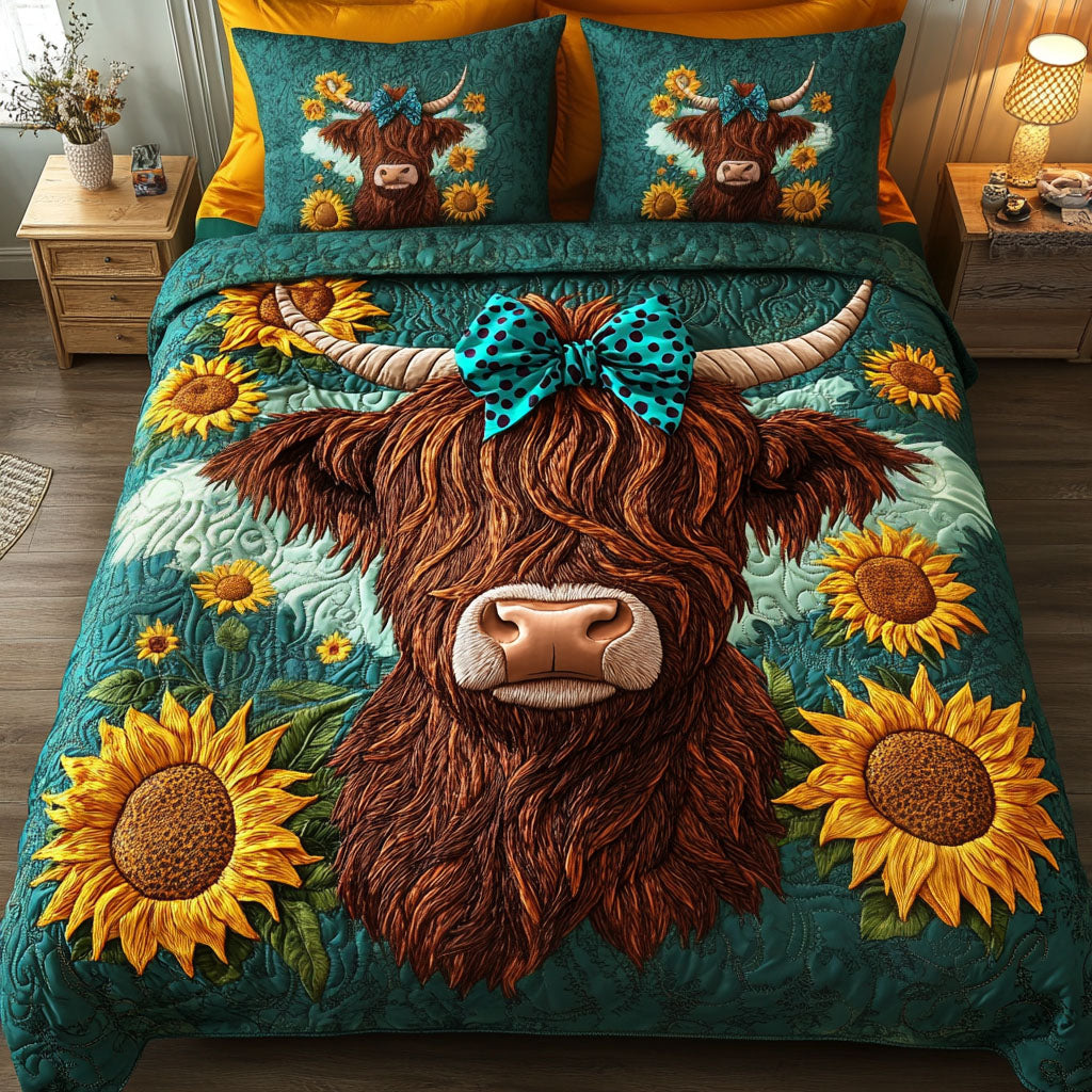 Heartfelt Heifers Quilted Bedding Set Bed Decor Highland Cow Presents