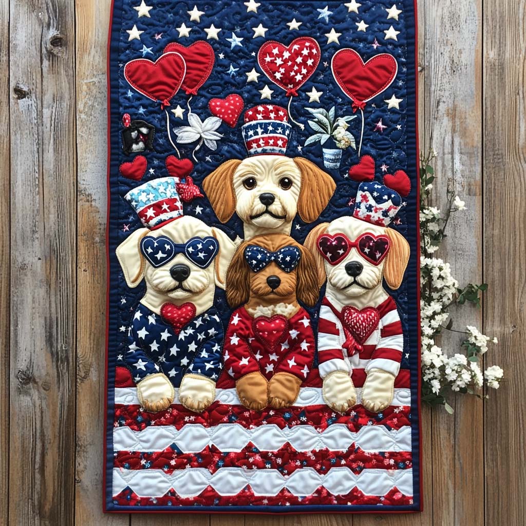 Heartfelt Pup Crew Quilted Table Runner Dinner Table Decor Ideas Patriotic Gift Ideas