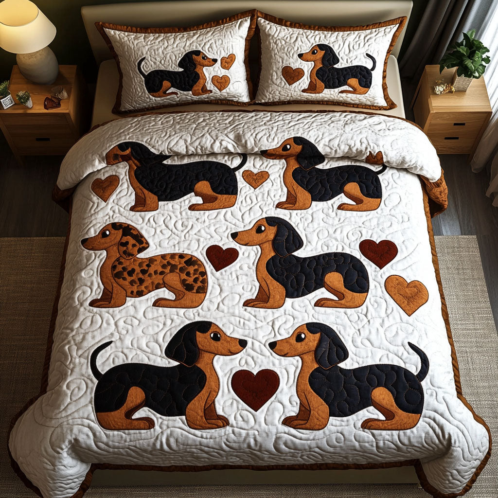 Heartful Sausage Quilted Bedding Set Soft Bed Sheet and Pillowcase Set for Relaxing Nights