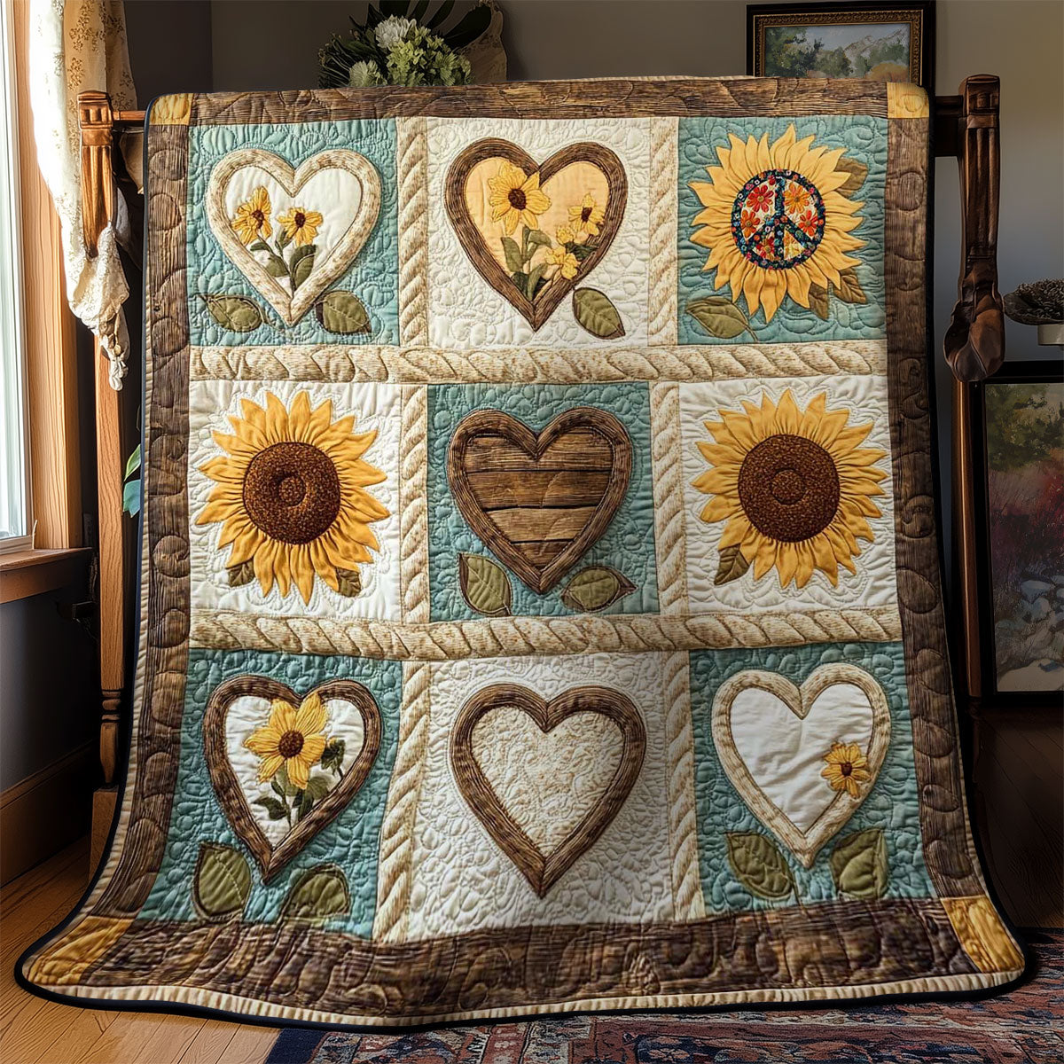 Heartful Sunflower Quilt Blanket Christmas Blanket Birthday Gifts For Daughter From Dad