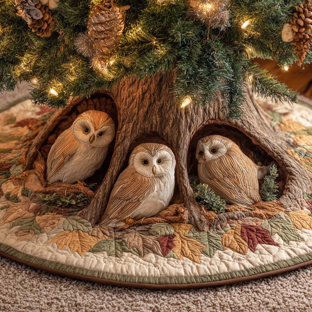 Hearth Guardians Quilted Tree Skirt Xmas Tree Bottom Cover Gifts With Owls On Them