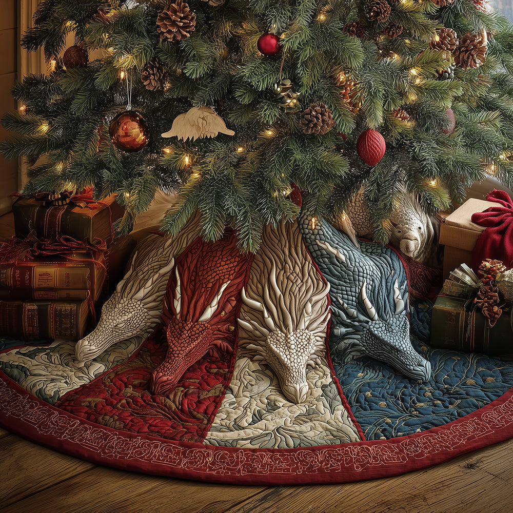 Hearthscale Dragon Christmas Quilted Tree Skirt Holiday Home Decor Unique Dragon Gifts