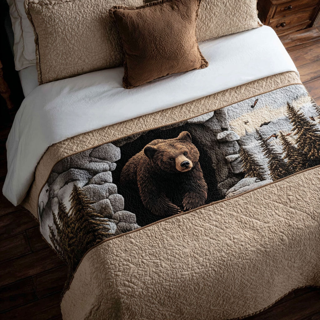 Hearthside Brown Bear Quilted Bed Runner Rustic Room Decor Presents For Wildlife Enthusiasts