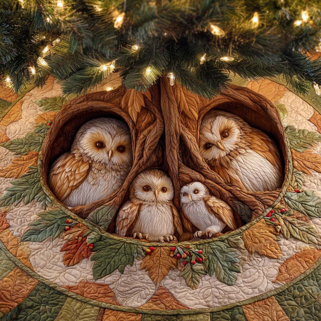 Hearthside Nest Quilted Tree Skirt Christmas Tree Base Cover Unique Gifts For Owl Lovers