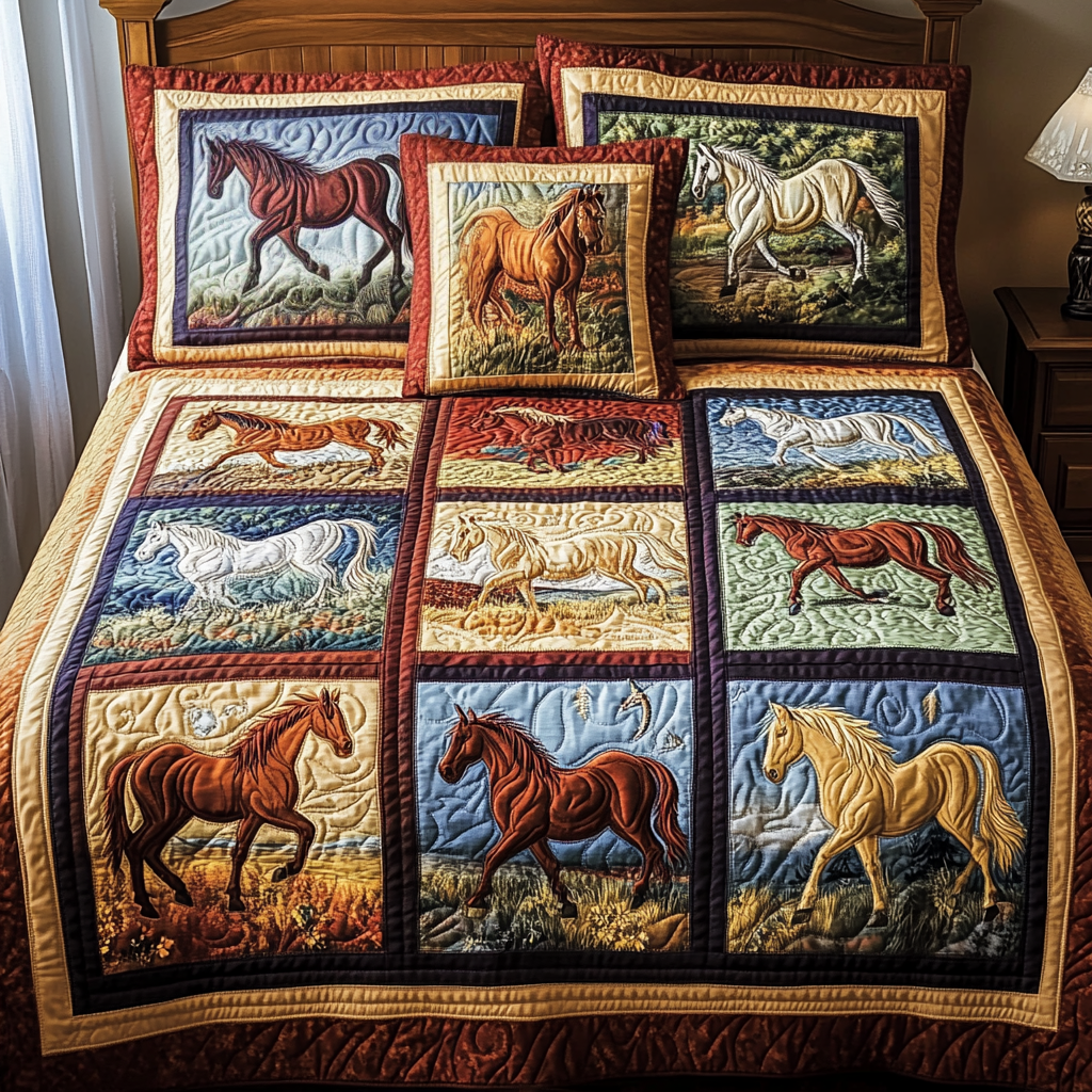 Heartland Horses Quilted Bedding Set Heartwarming Bedding Gift for Loved Ones