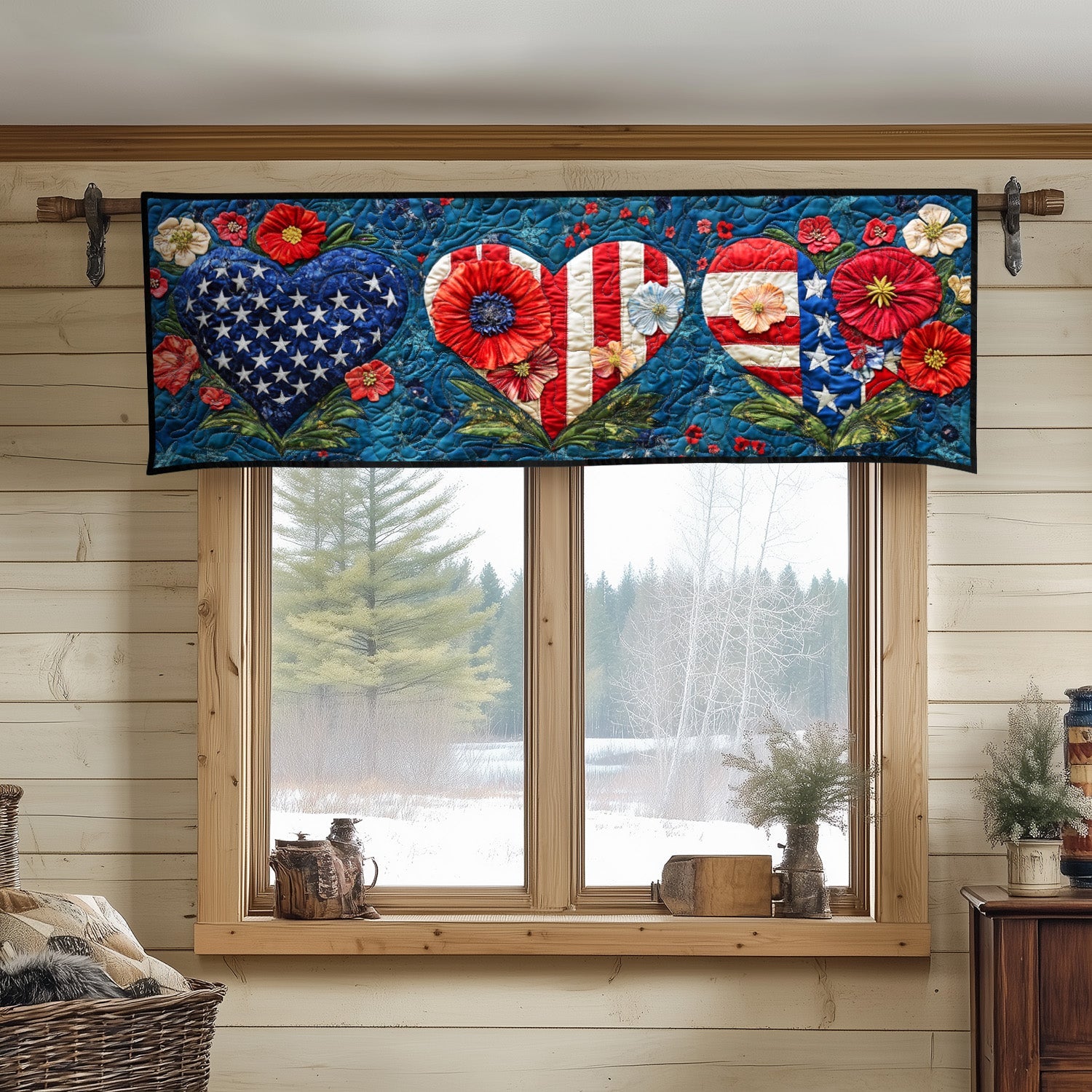 Hearts of Liberty Quilted Valance Outdoor Entryway Decor 4Th Of July Present